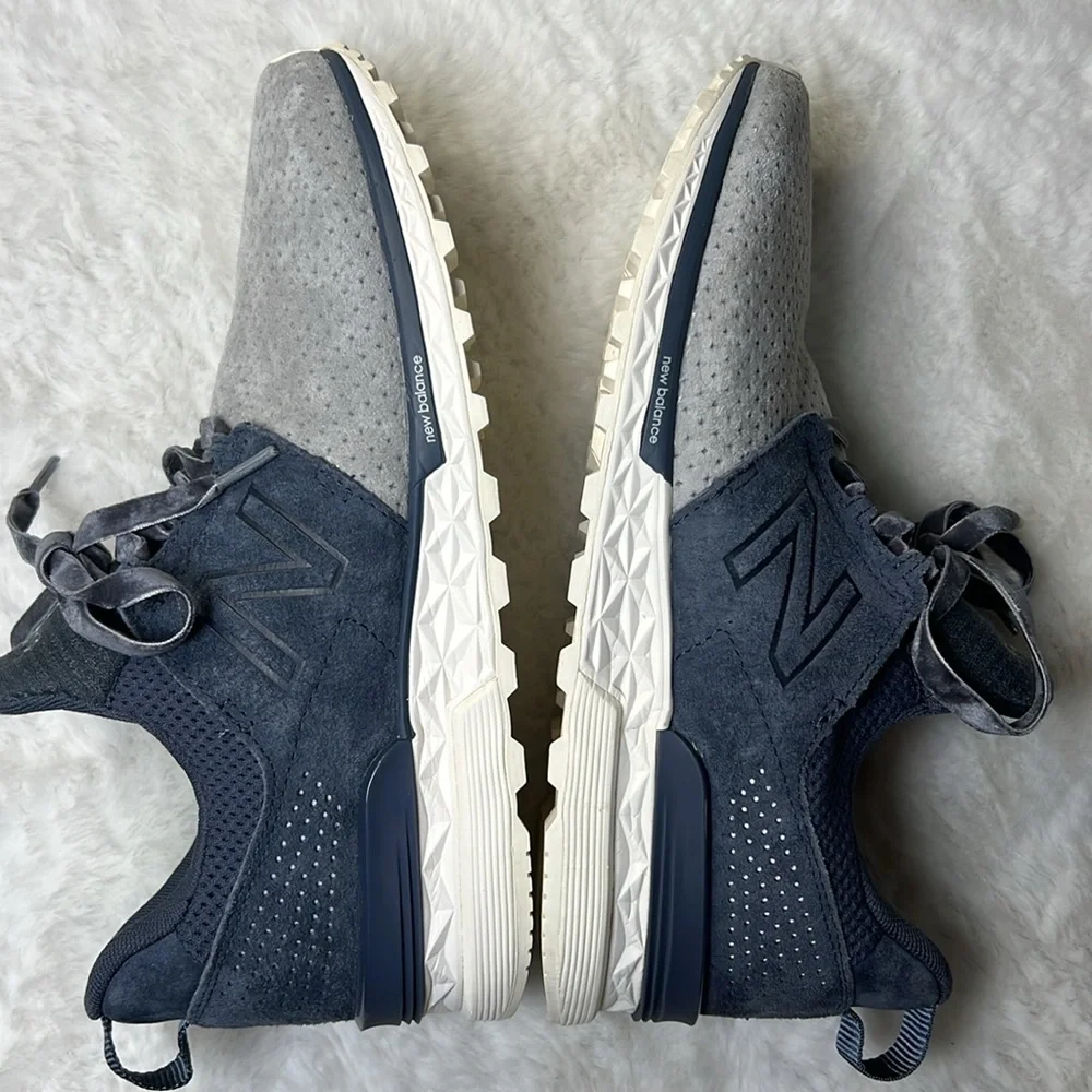 NEW BALANCE 574 DUO Fresh Foam Thunder Gray Suede Sneaker Velvet Laces Women 8.5